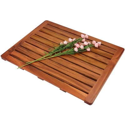 Wood Bath Mat Shower Mat Non Slip for Bathroom, Wooden Floor Mat Square Large for Spa Home or Outdoor