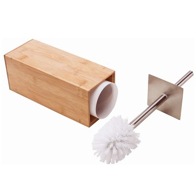 Toilet Brush and Holder Stainless Steel Handle and Lid for All Toilet Types with Bamboo Sanitary Storage