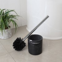 Home basics natural black marble toilet brush and brush holder with cork mat